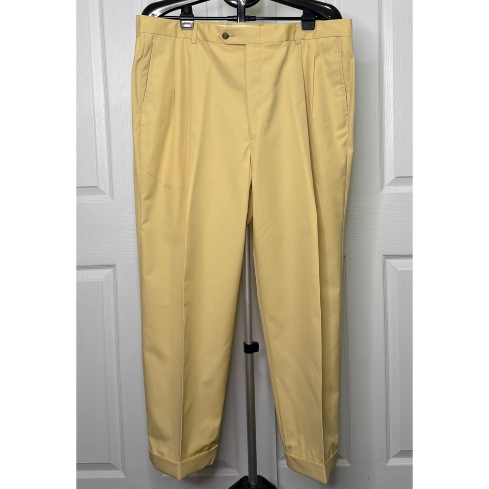 Vintage Berle Mens 40x28 Khaki Pleated Cuffed Dress Pants Made USA